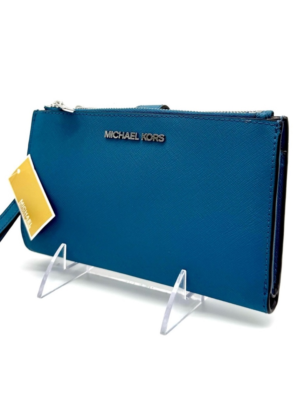 Michael Kors Large Jet Set Travel Logo Double Zip Wallet Teal